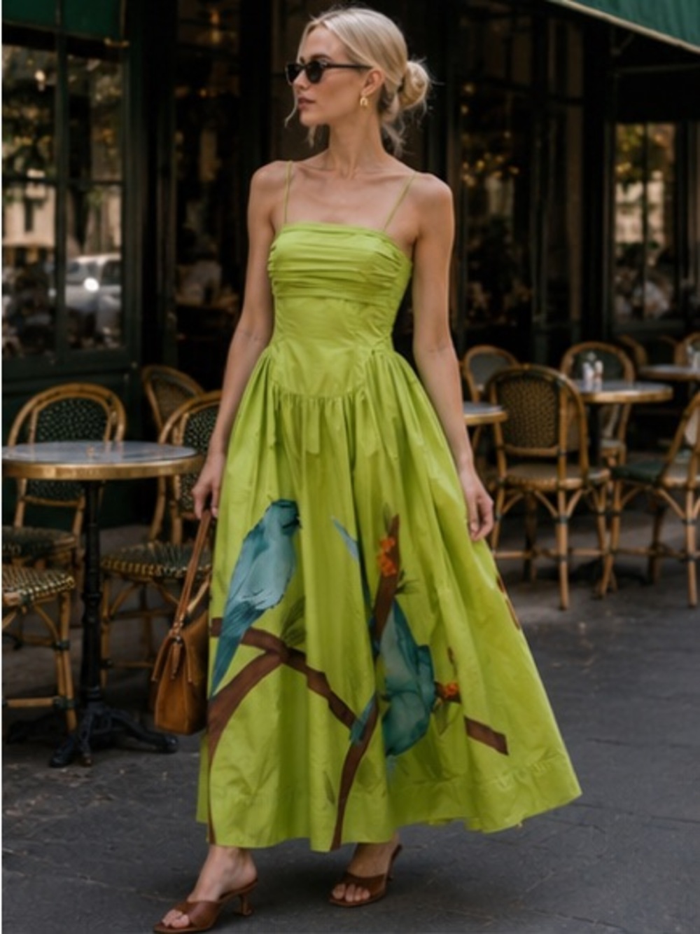 FARM Rio Lime Green Maxi Dress with Blue Bird Print - Picture 2 of 13